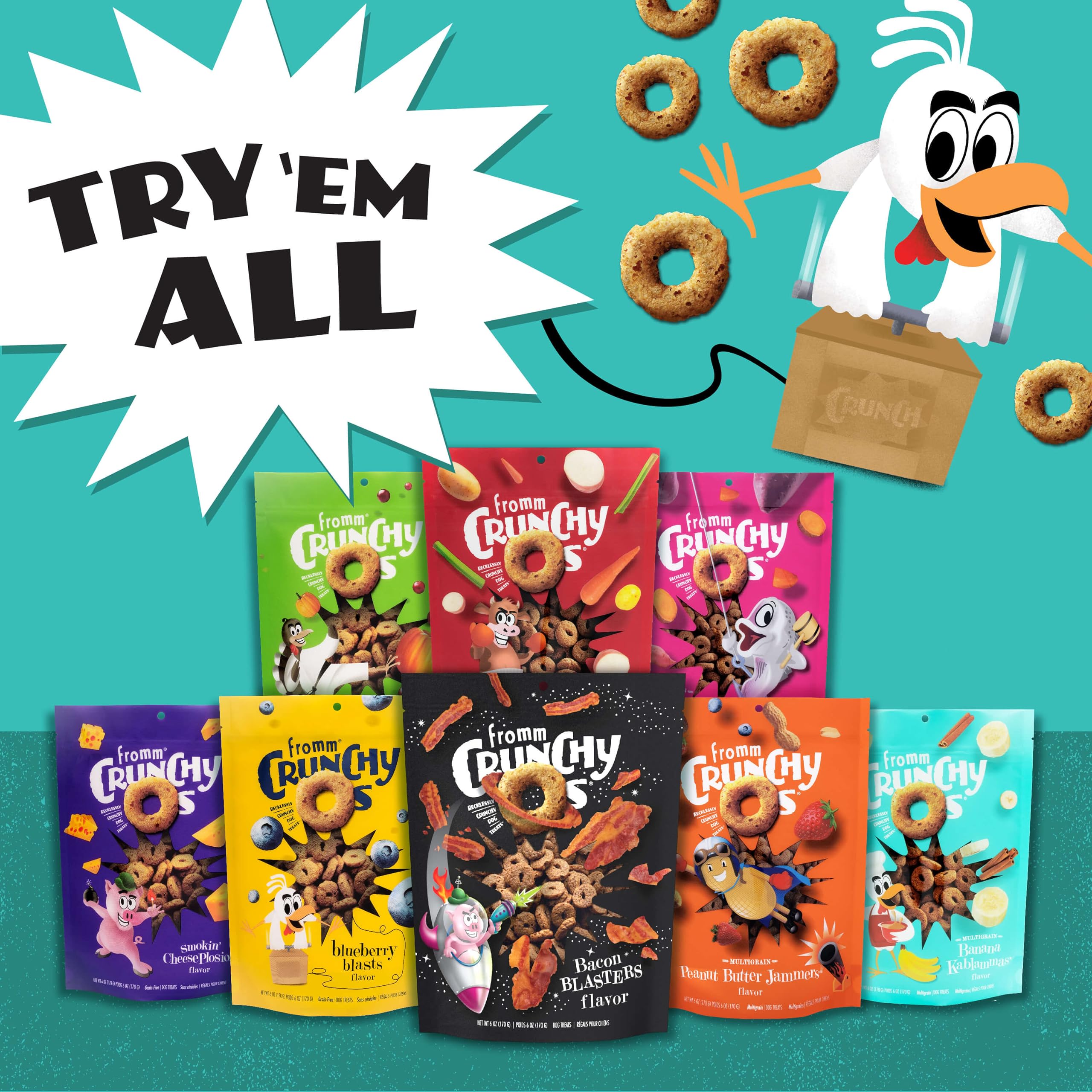Resealed Fromm Crunchy Os Banana Kablammas bag keeping treats fresh.