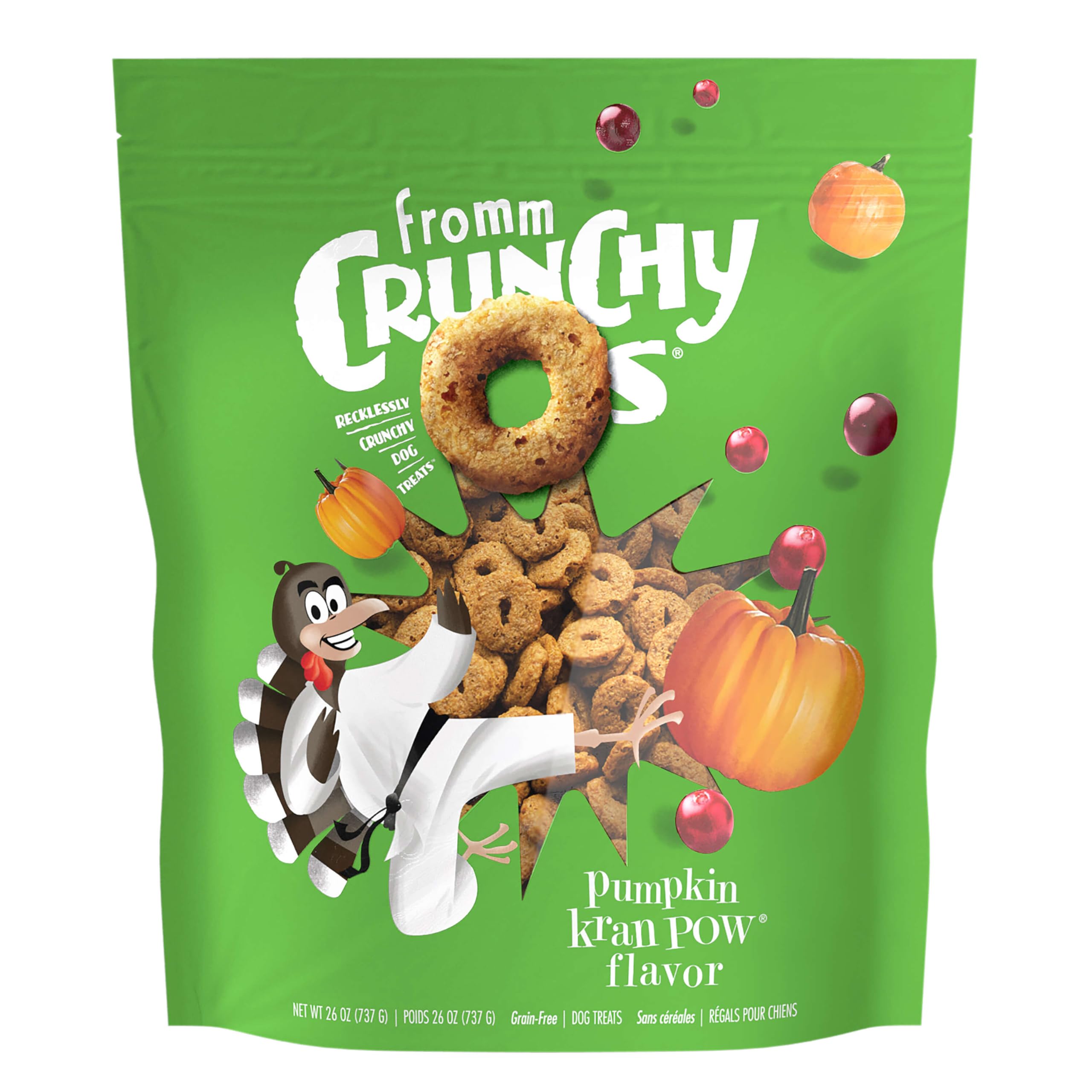 Fromm Crunchy Os pumpkin turkey bag 26oz offers a tasty training reward.
