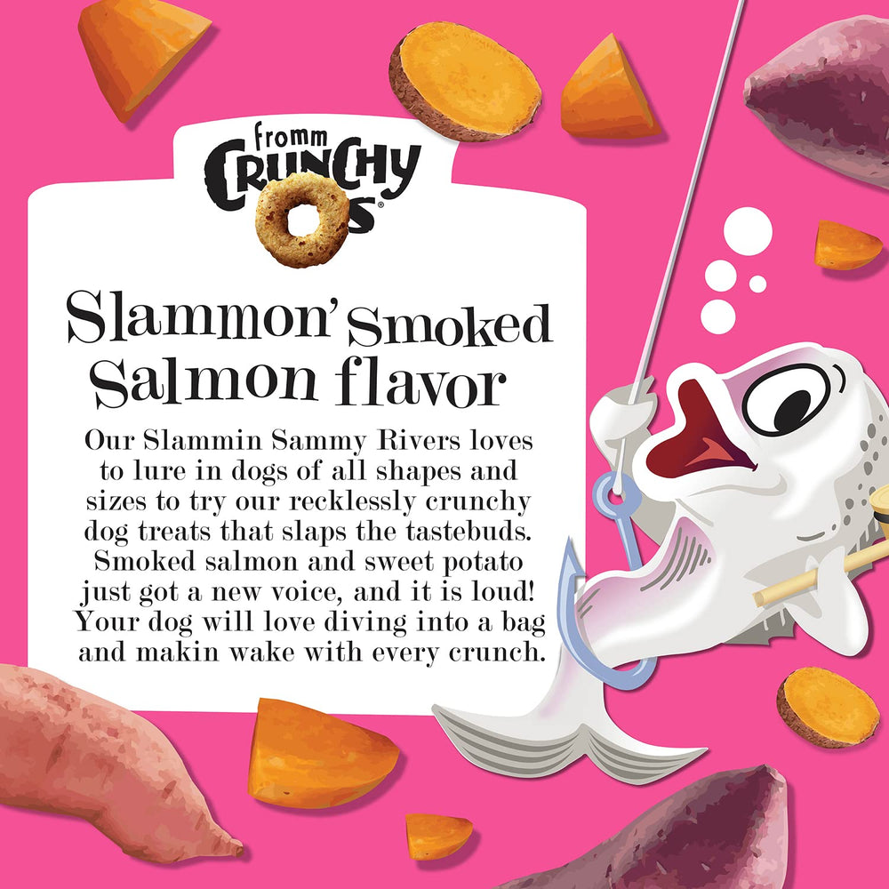 Small treat size from Fromm Slammon' salmon recipe, two calories per piece.