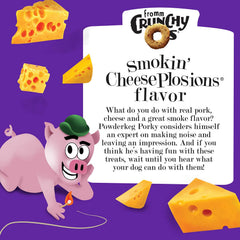 Fromm Crunchy Os Smokin' CheesePlosions pork bag emphasizes savory aroma and satisfying crunch.