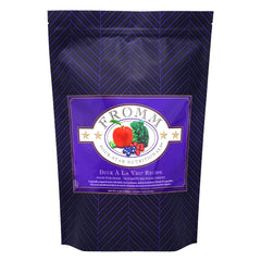 Fromm Duck A La Veg dry dog food bag highlights premium all-life-stages recipe.