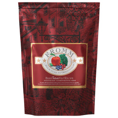 Fromm Four-Star Beef Frittata Veg Dog Food bag shows beef and vegetables for a balanced meal.