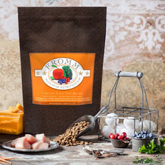 Fromm Four-Star Chicken A La Veg dog meal serving suggests practical daily portions.
