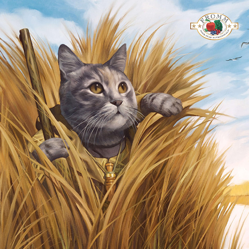 Fromm Game Bird kibble close-up highlighting turkey and duck flavors for a palatable meal.