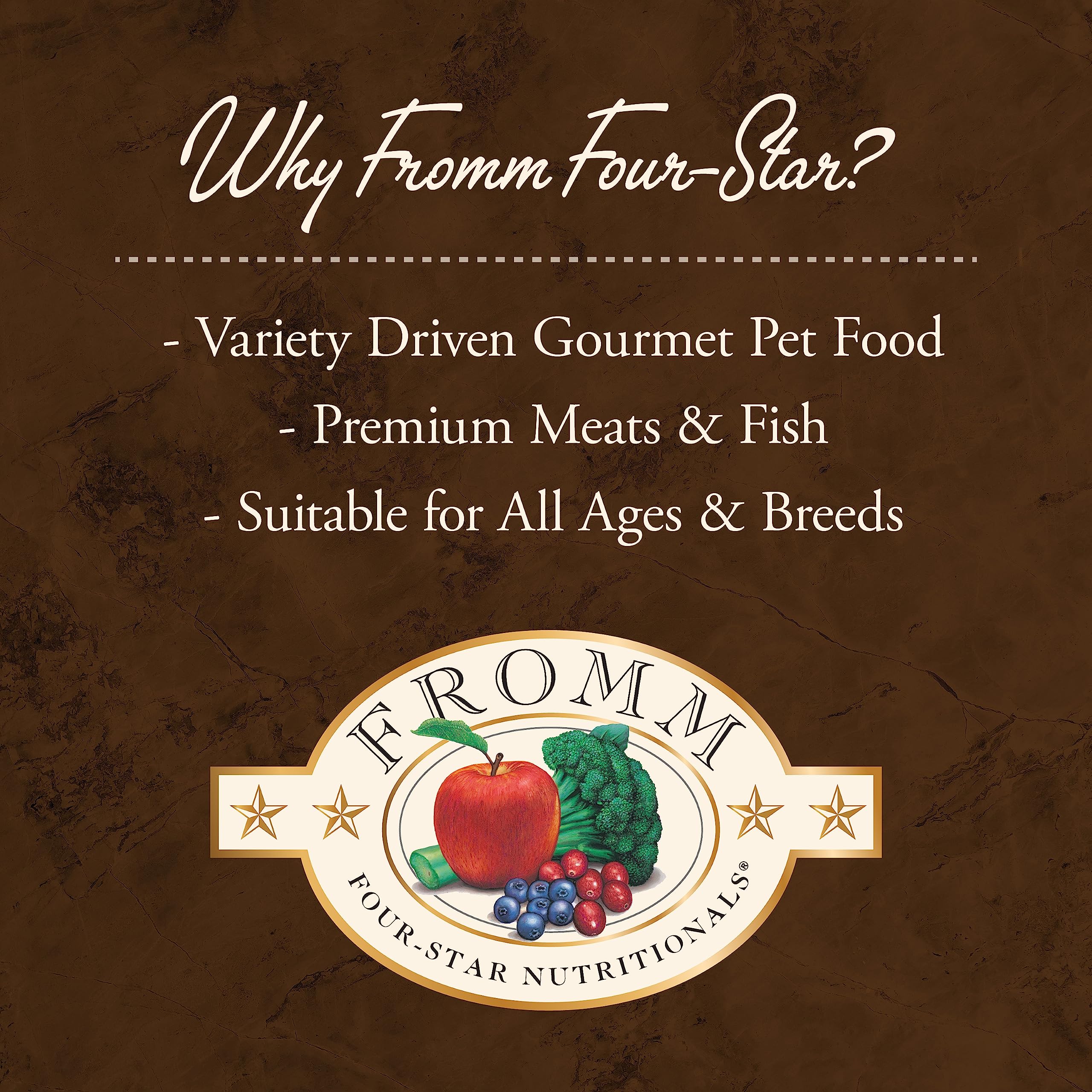 Texture detail of Fromm kibble showing crunchy morsels and meaty aroma.