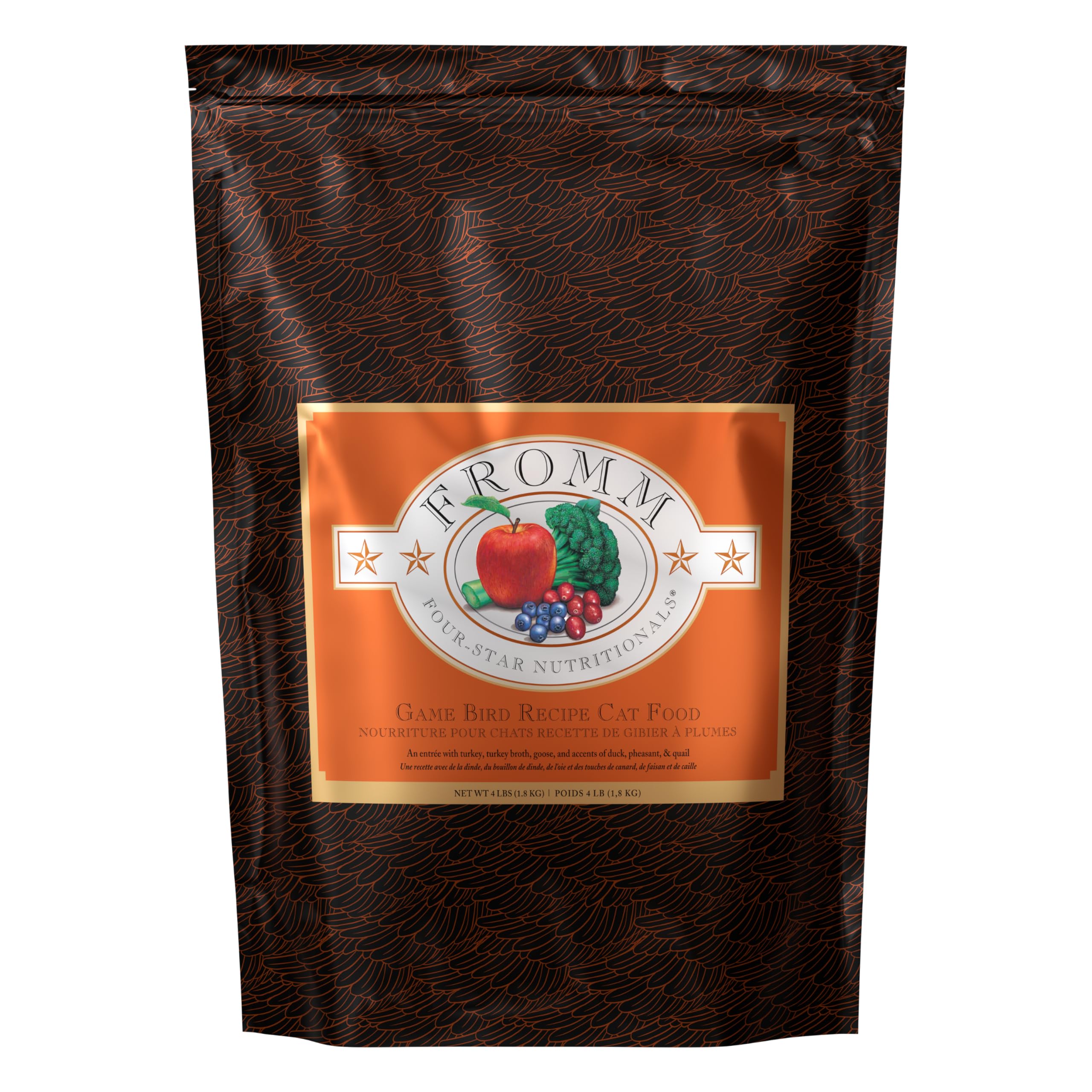 Fromm Four-Star Game Bird turkey recipe kibble in 4 lb bag for daily meals.