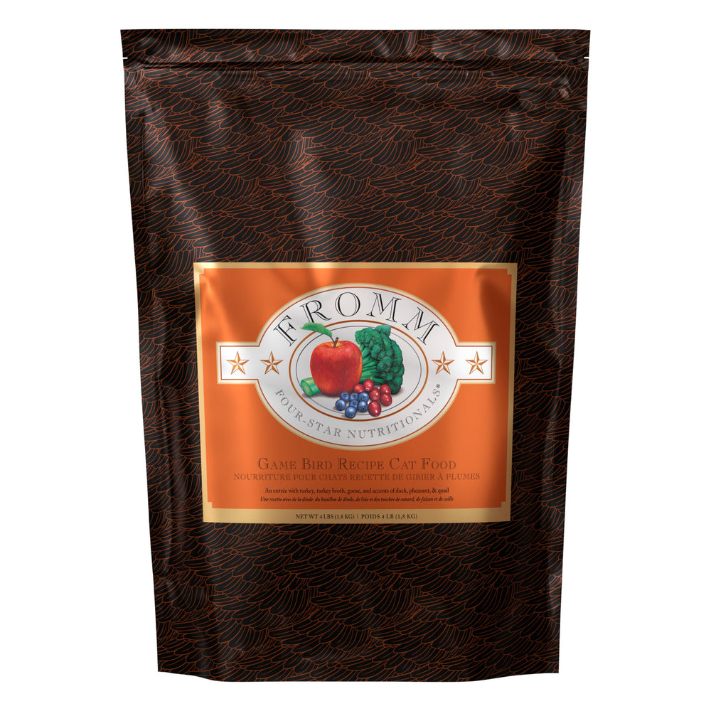 Fromm Four-Star Game Bird turkey recipe kibble in 4 lb bag for daily meals.