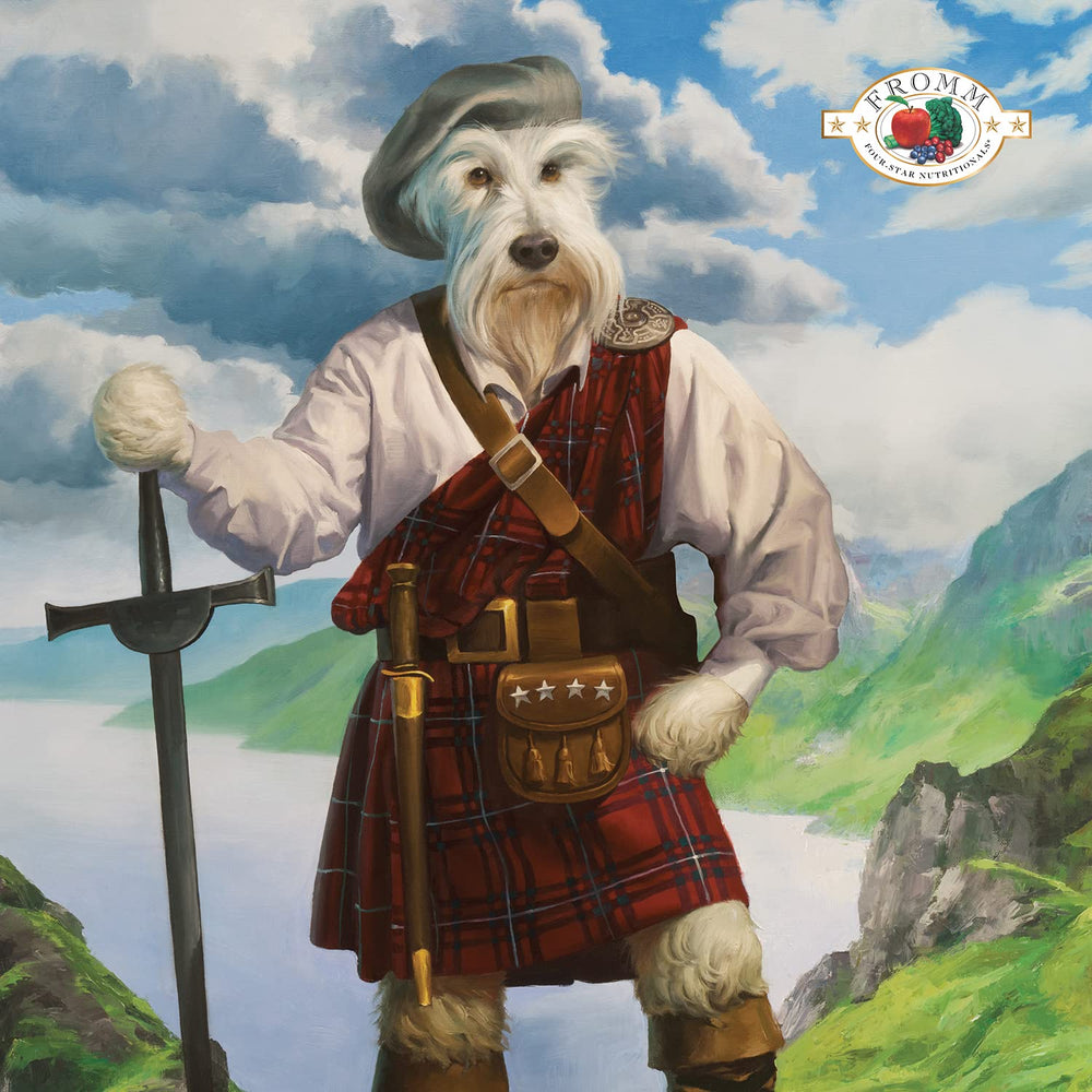 Fromm Highlander beef kibble closeup highlights oats and barley for balanced nutrition
