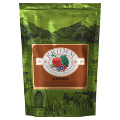 Fromm Rancherosa beef recipe bag shows premium dry dog food for all life stages