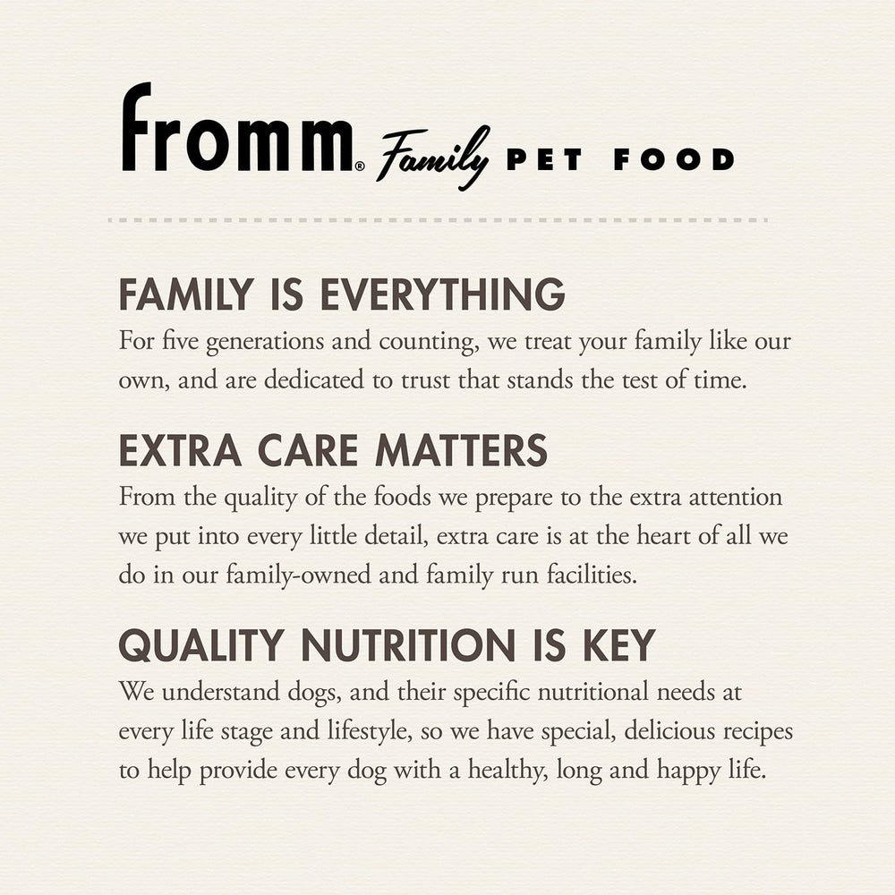 Probiotic blend label on Fromm packaging highlights gut support