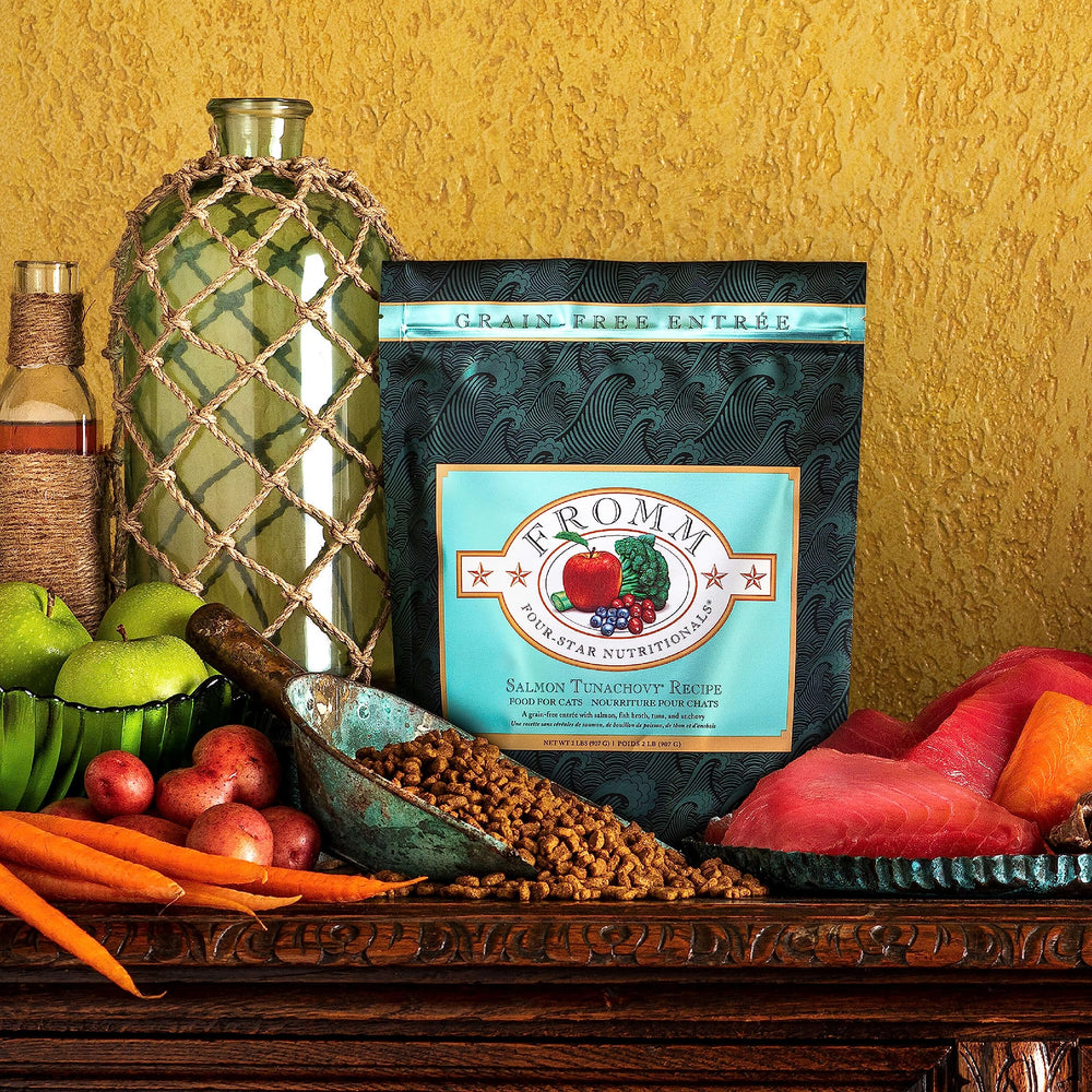 Fromm grain-free recipe spotlighting salmon tunachovy protein