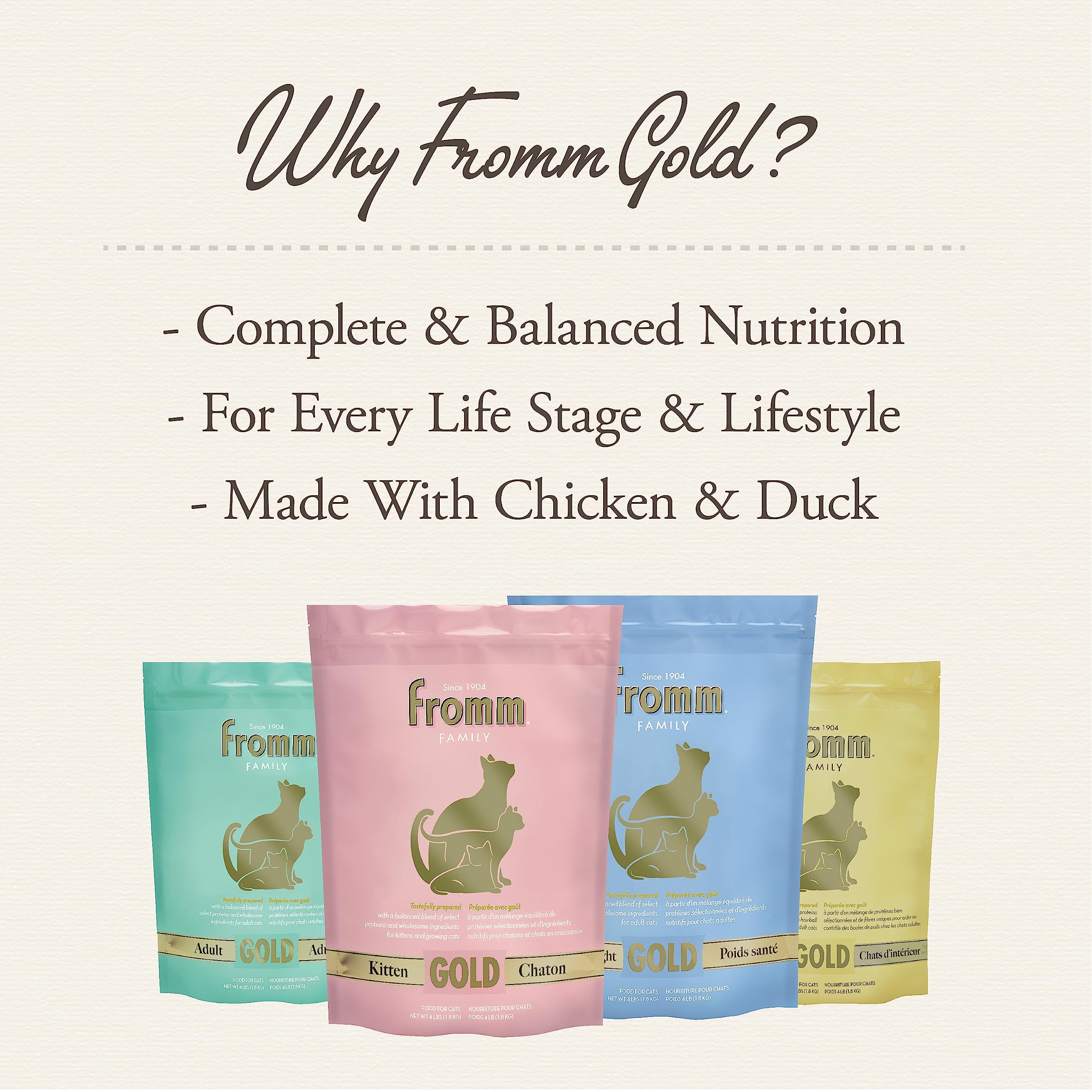 Fromm Healthy Weight Gold senior cat meal portion in convenient 4 lb bag.