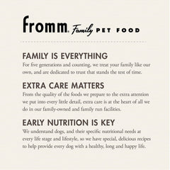Fromm Puppy Gold kibble close-up highlighting chicken recipe and texture.