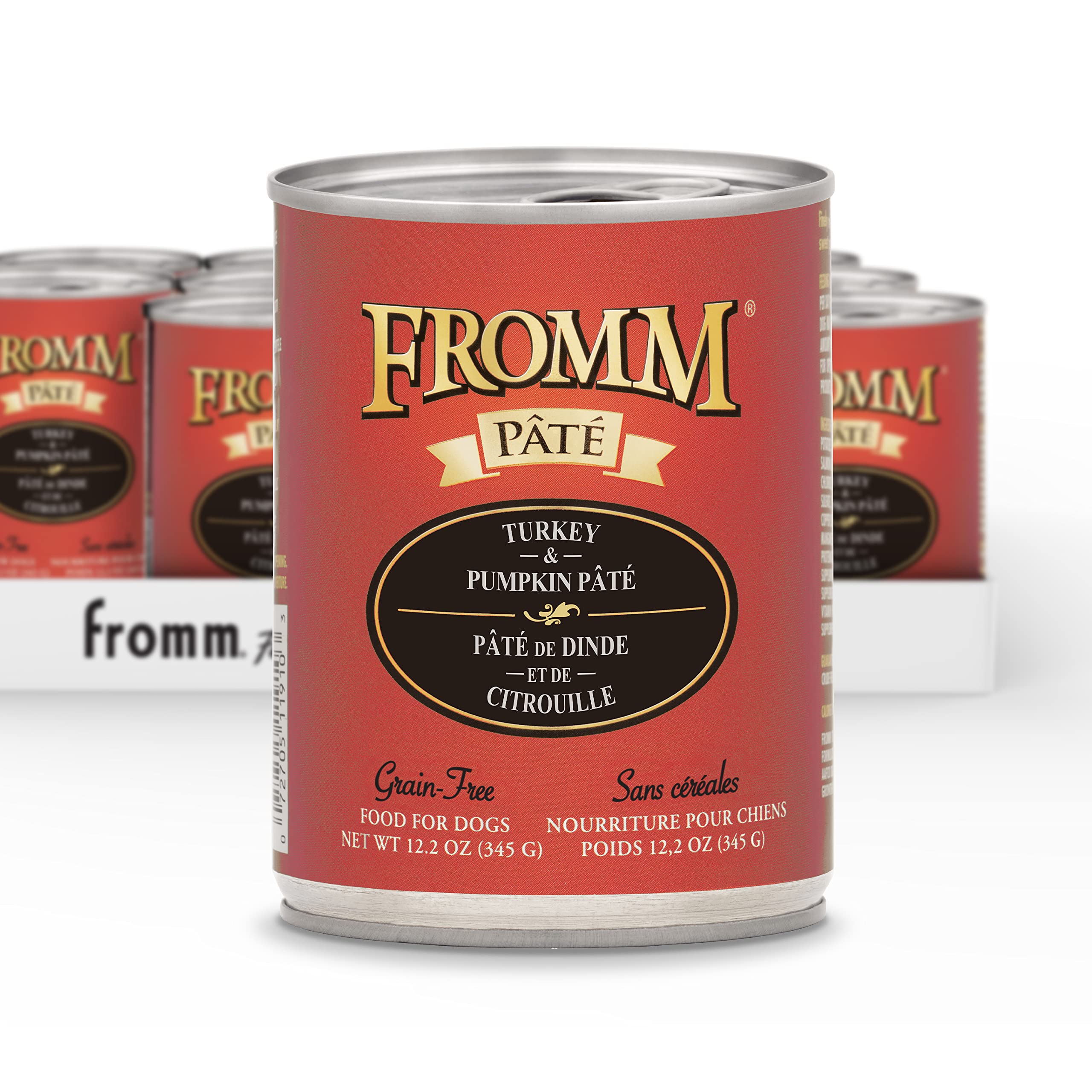 Fromm Turkey & Pumpkin Pate can front view highlighting palatable texture for all life stages.