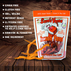 Sams Yams 9oz packs showcased for convenient training rewards.
