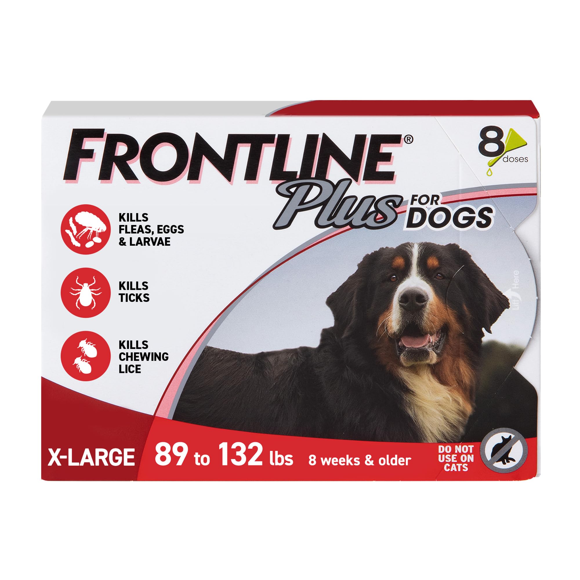 Frontline Plus for dogs back-application demonstrating full-body protection against fleas and ticks.