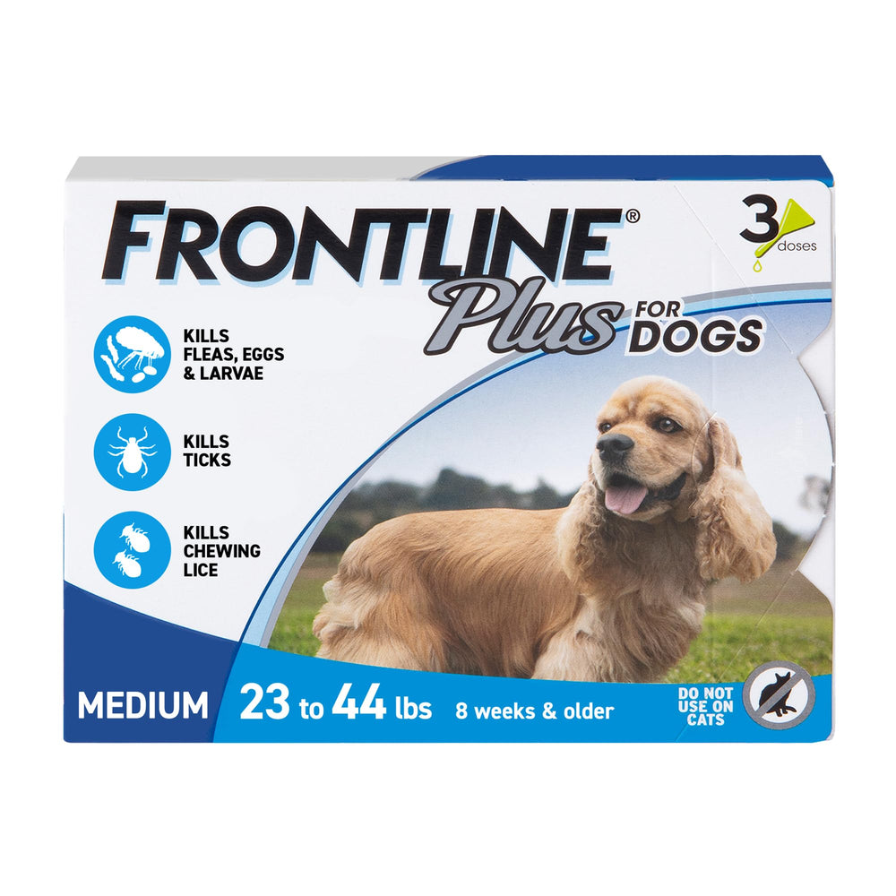 Frontline Plus dog bottle-application demonstrates a simple monthly spot-on use for protection.