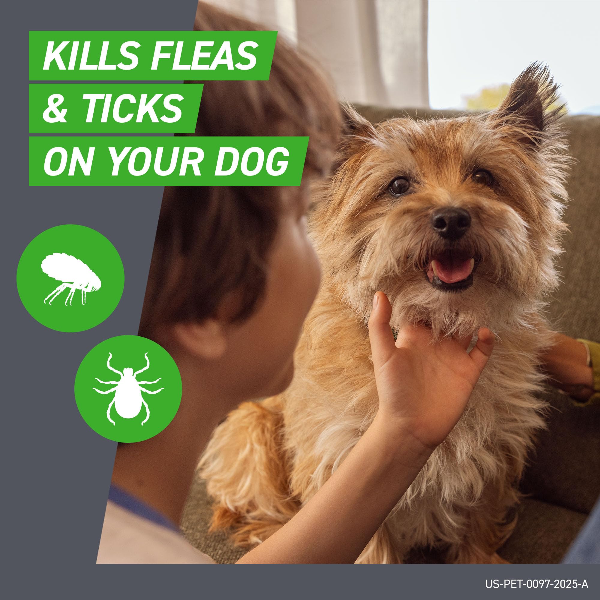 Frontline Plus dog flea eggs and larvae kill graphic highlights breaking the flea life cycle.