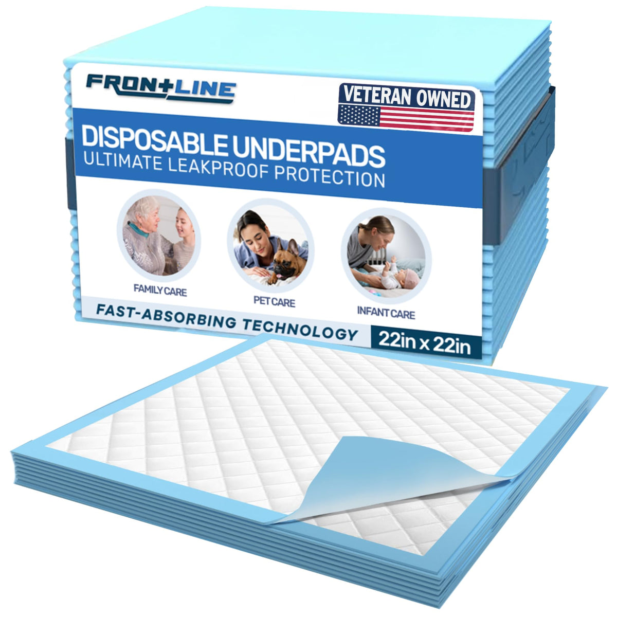 FRONTLINE puppy-pee-pad 22x22 pack provides leakproof coverage for crates and floors.