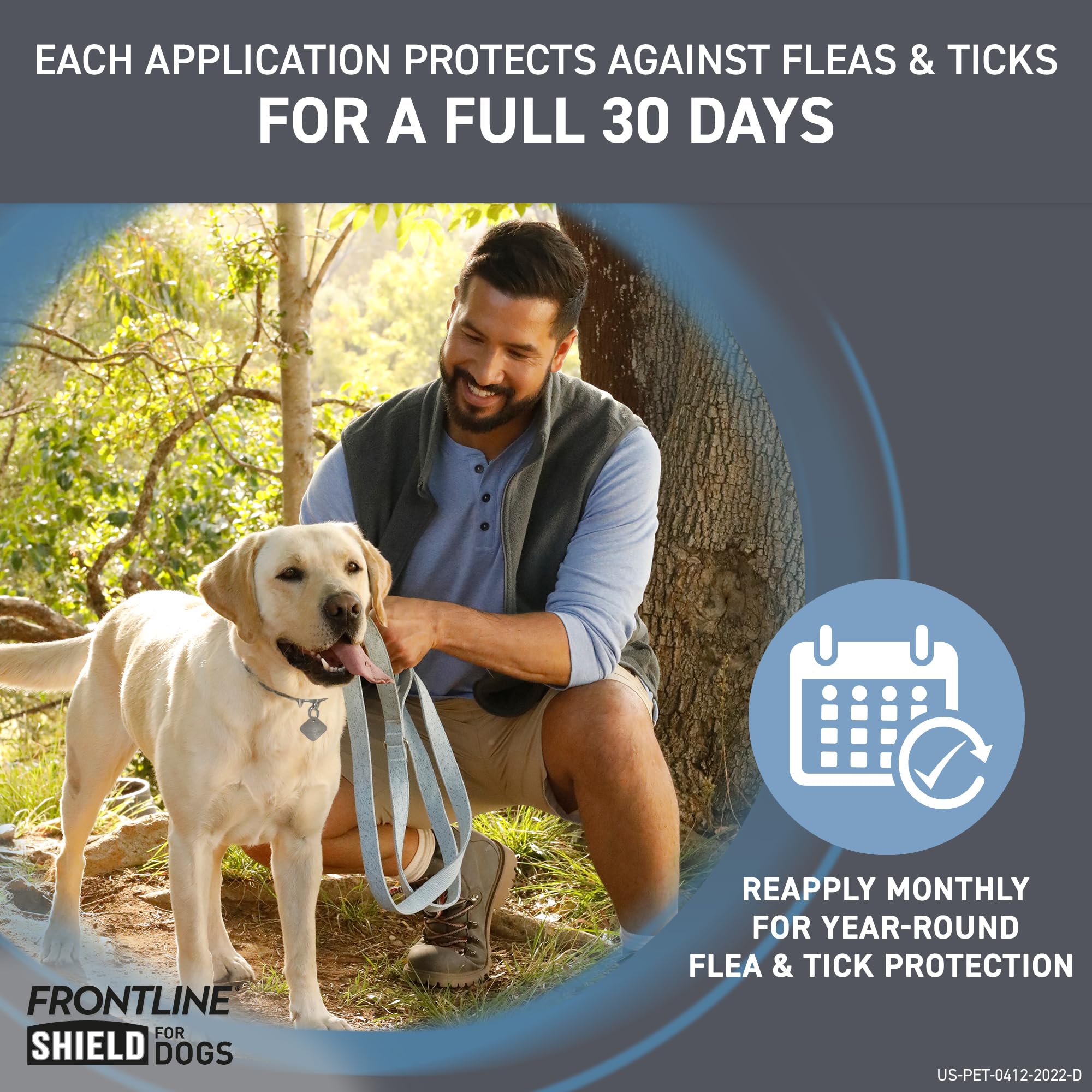 Frontline Shield large-dog packaging showing 81-120 lb suitability.