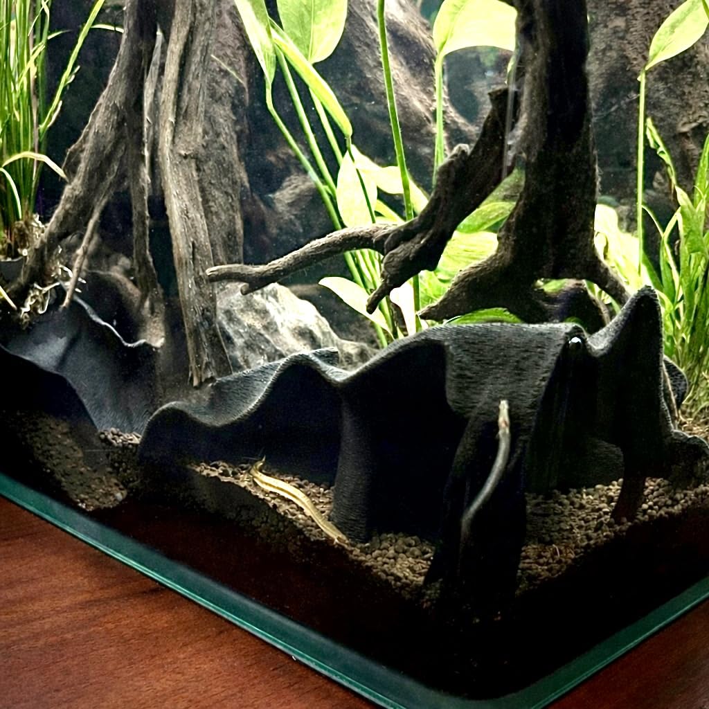 FROSTO aquarium decor charcoal finish enhances natural look.