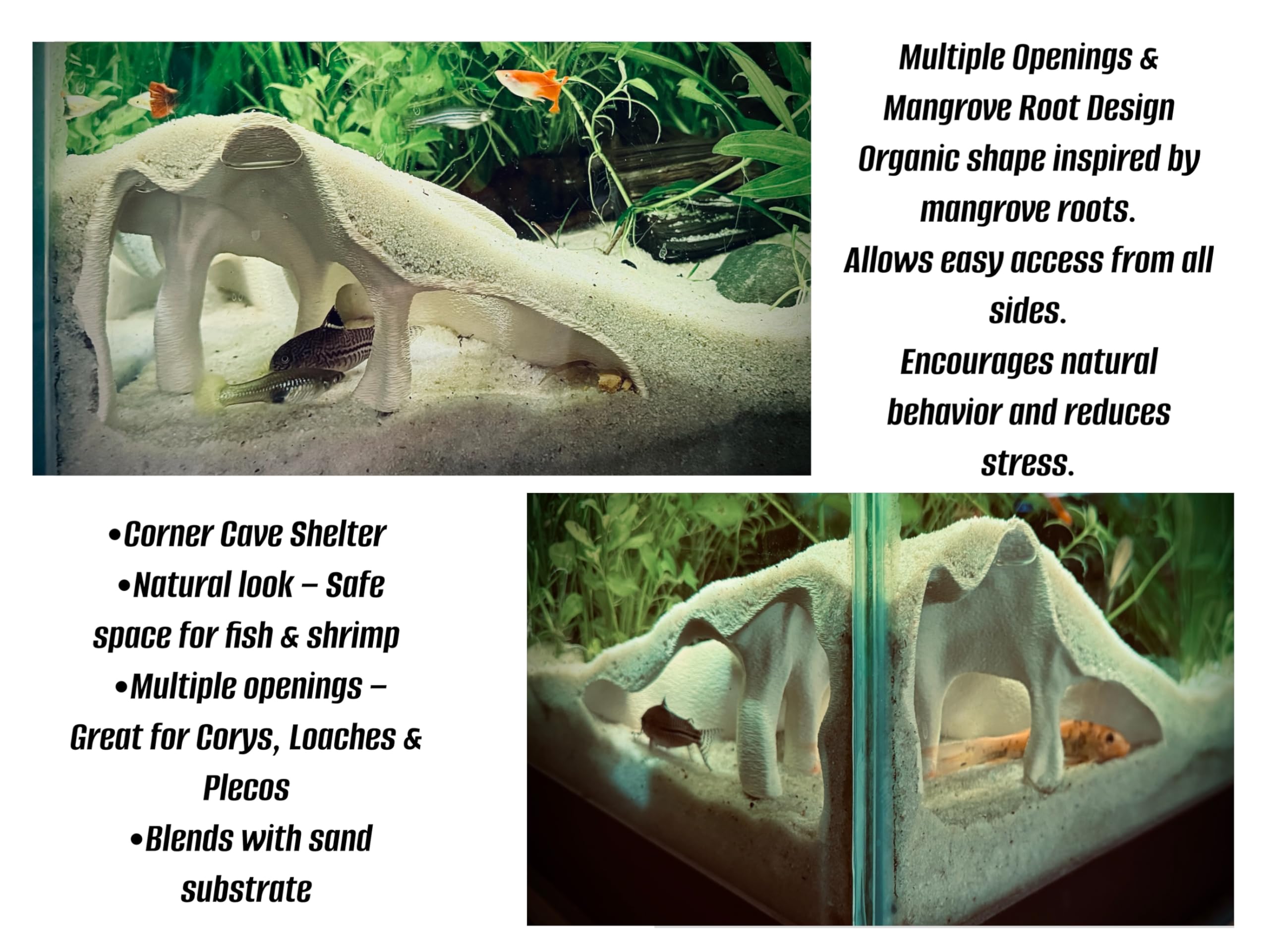 FROSTO natural mangrove look decor blends with plants and substrate in aquariums