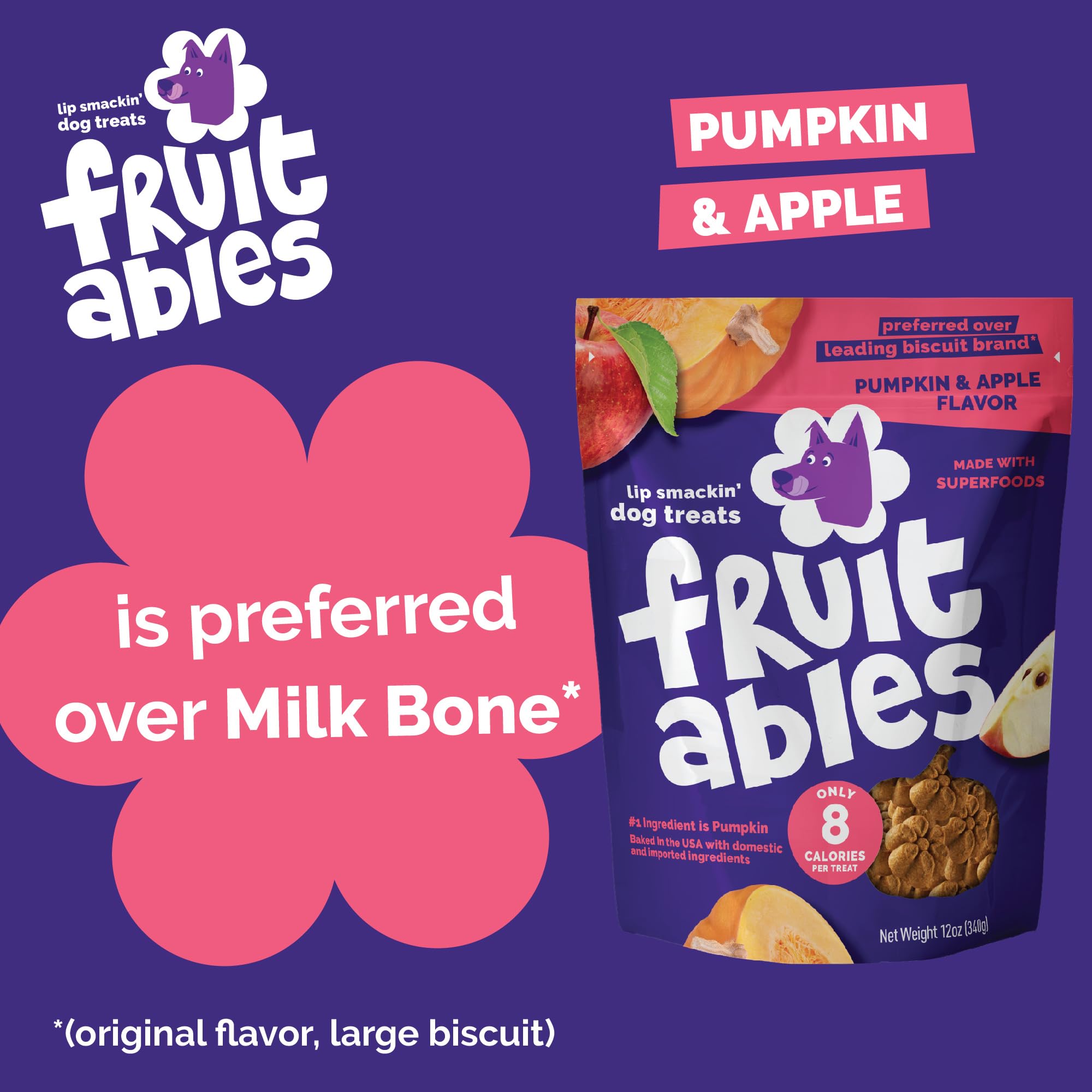 Fruitables Baked Crunchy Pumpkin Dog Treats Pumpkin Banana flavor close-up, ideal for training rewards