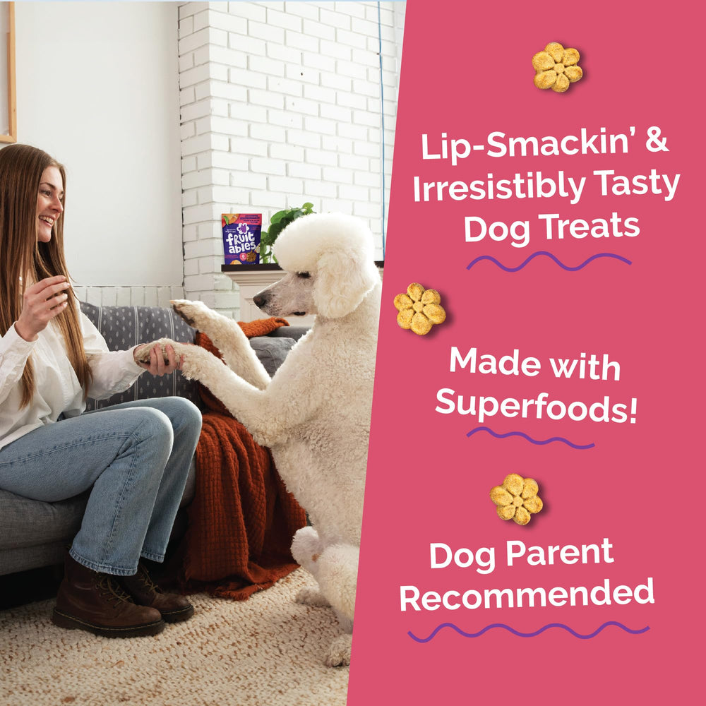 Fruitables Baked Crunchy Pumpkin Dog Treats USA-made ingredients label close-up