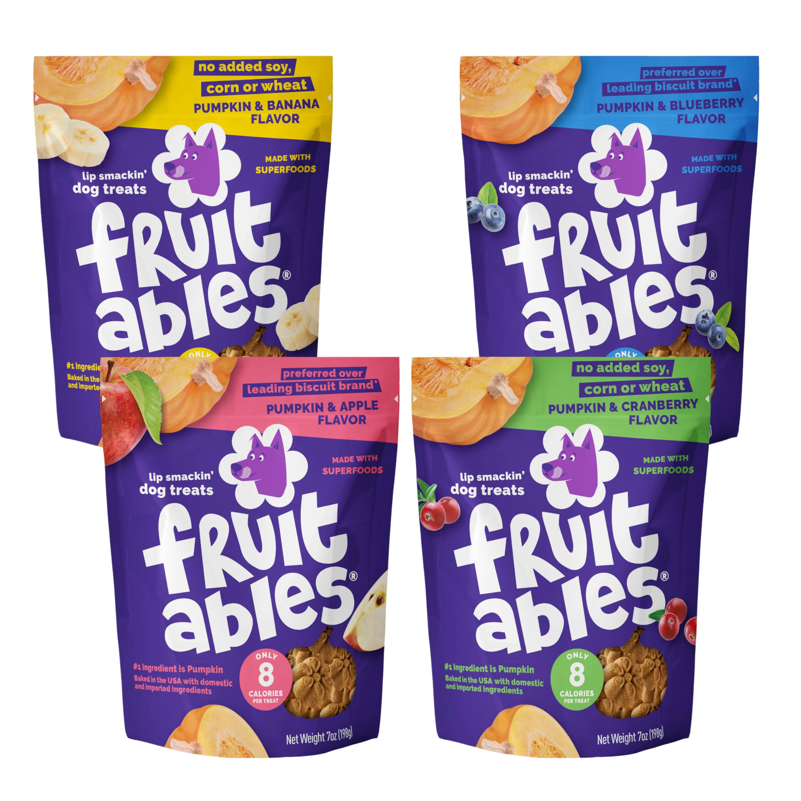 Fruitables Baked Dog Treats Variety Pack Pumpkin Apple pouch showing crisp crunch