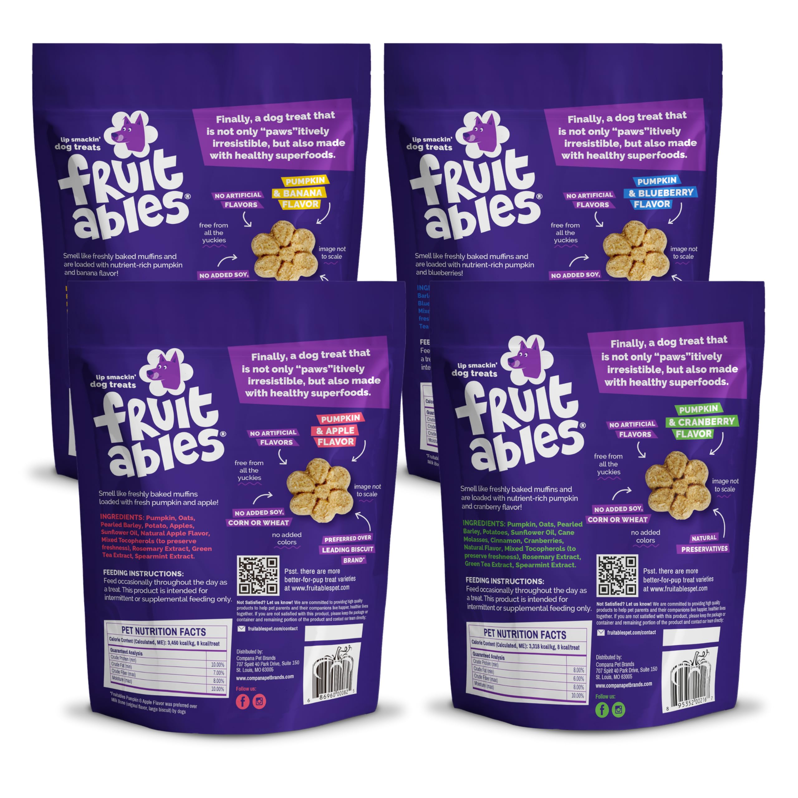 Fruitables Baked Dog Treats Variety Pack Pumpkin Blueberry pouch with aromatic smell