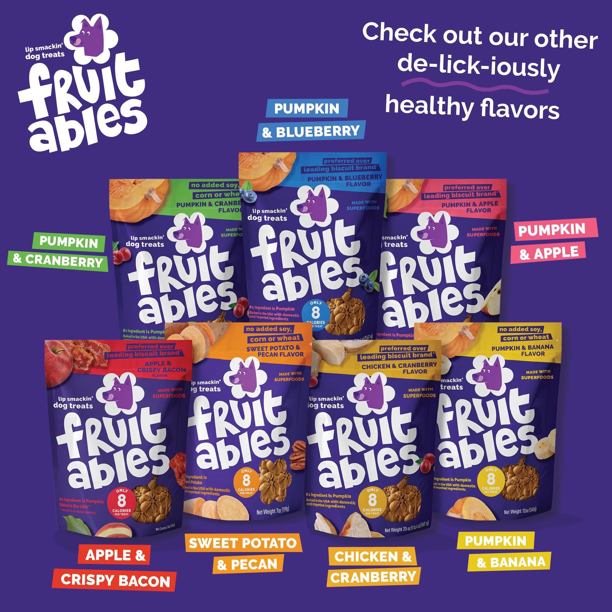 Fruitables Baked Dog Treats Variety Pack Pumpkin Cranberry pouch emphasizing antioxidants