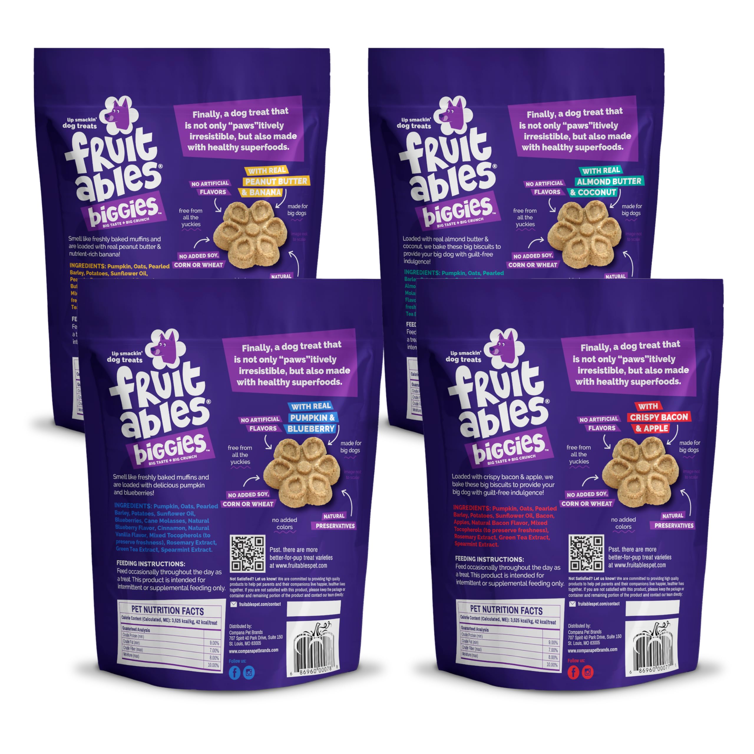 Fruitables Biggies front label highlights bold flavor and crunchy texture.