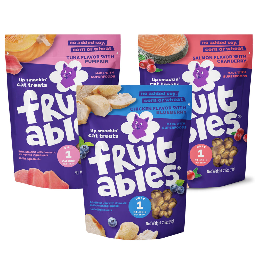 Fruitables Cat Treats bag shows crunchy texture, perfect for daily snacking.