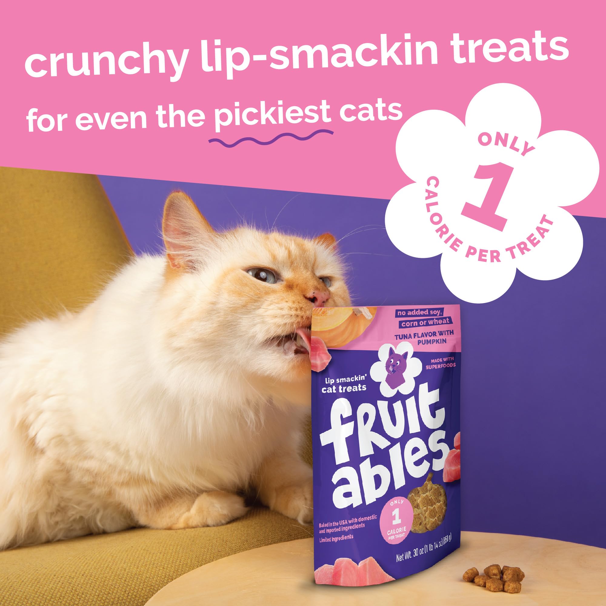 Fruitables Cat Treats crunchy-flaky-inside texture invites a satisfying crunch for cats.