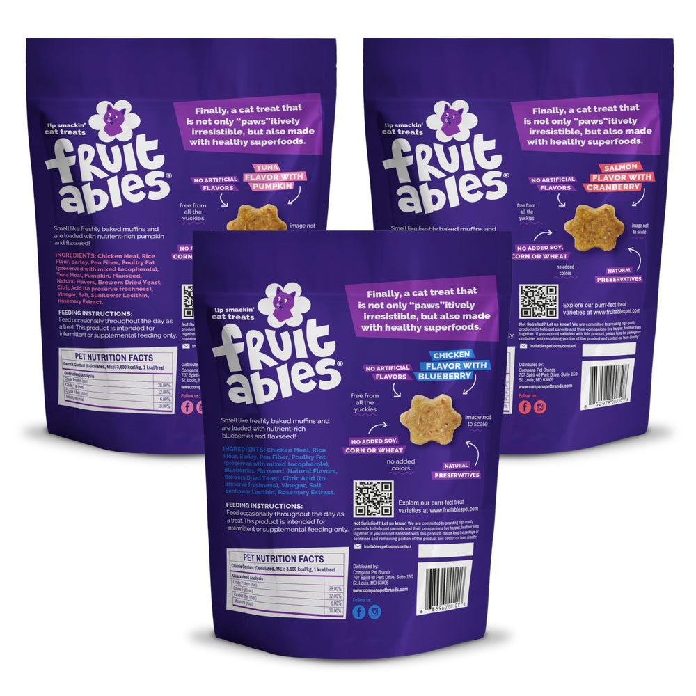 Fruitables Cat Treats real salmon flavor highlights protein-rich taste cats may savor.