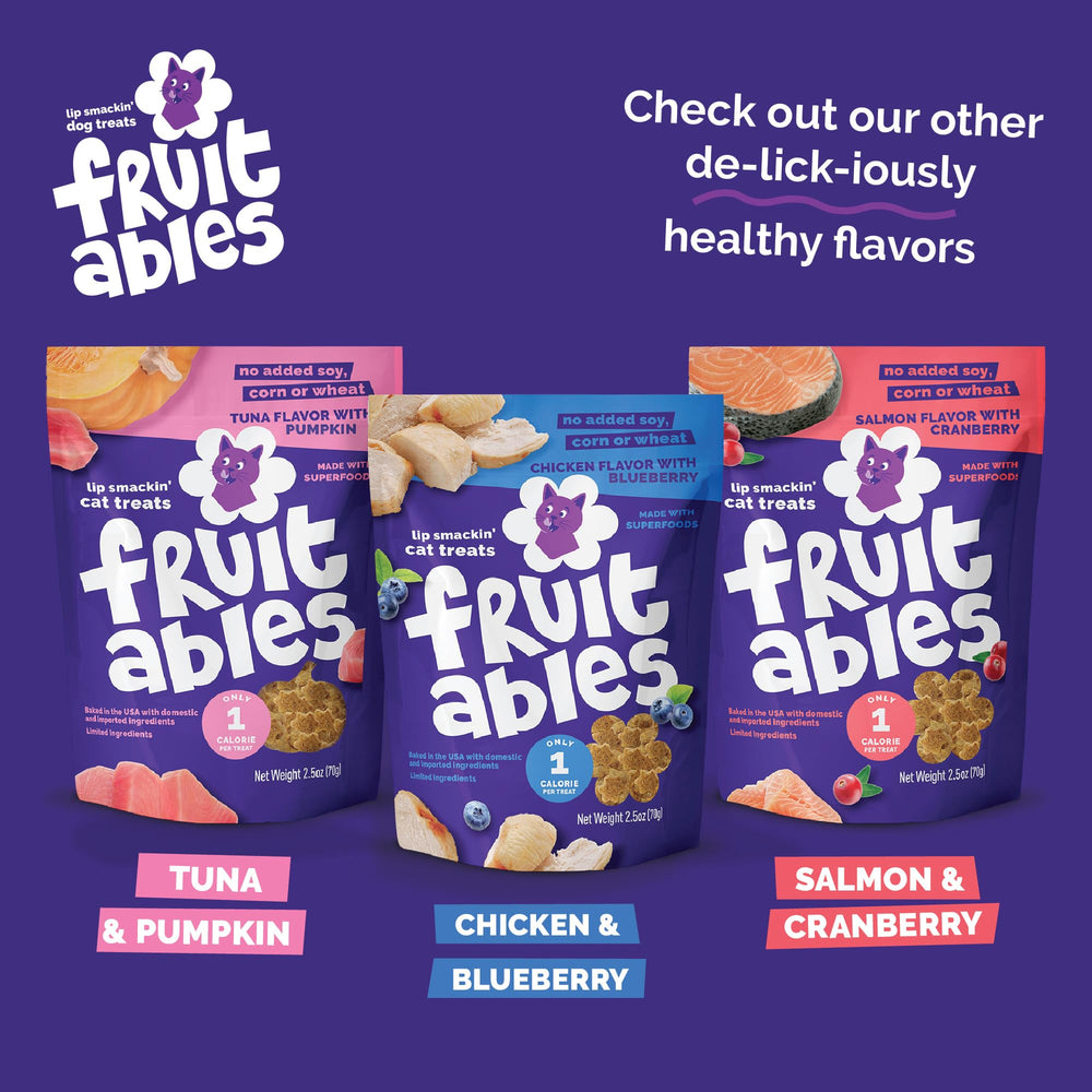 Fruitables Cat Treats real tuna close-up emphasizes savory taste and lean protein.