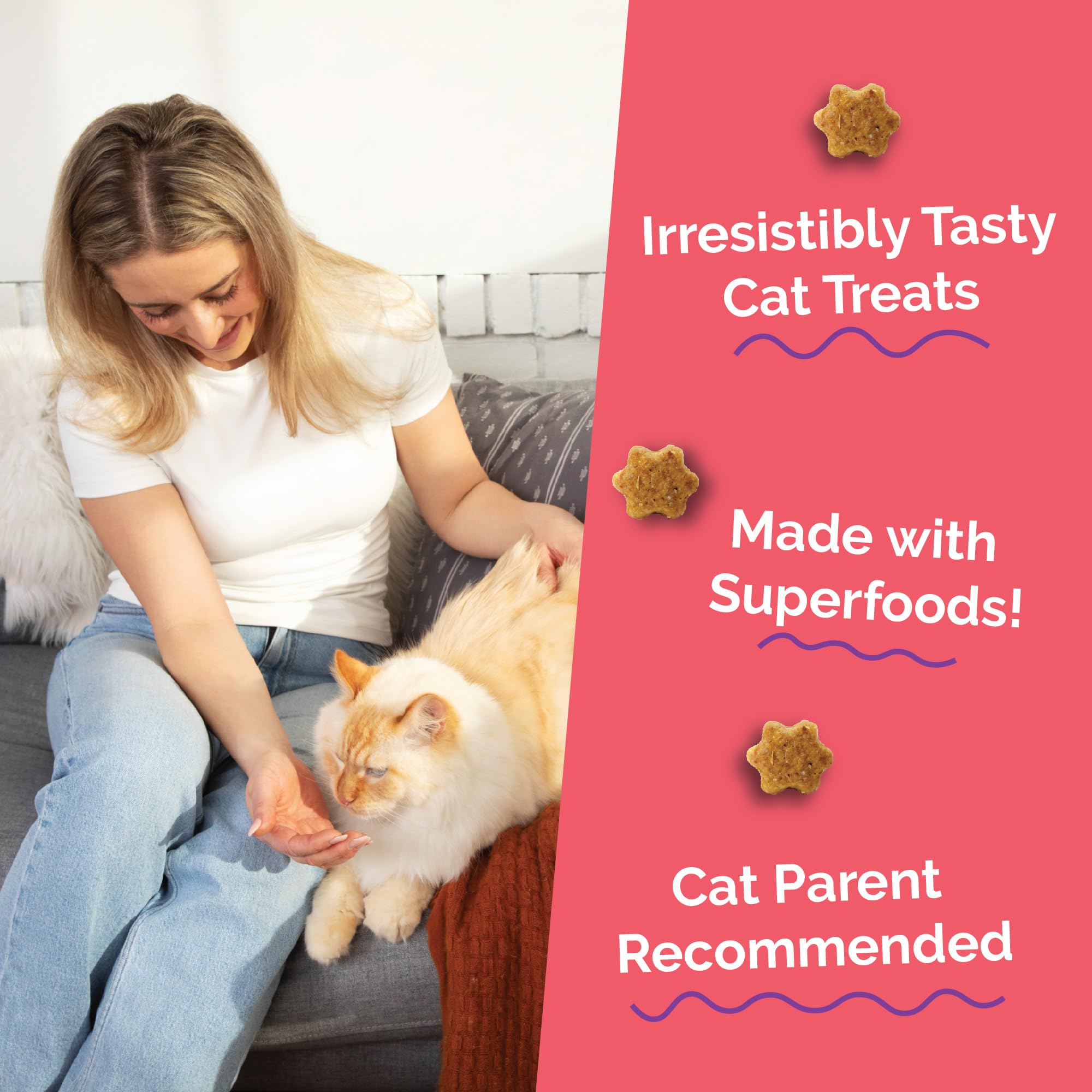 Kitten enjoys Fruitables salmon-cranberry treats as a tasty reward during play