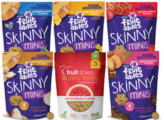 Fruitables Skinny Minis variety pack front view, ideal portable training rewards for dogs