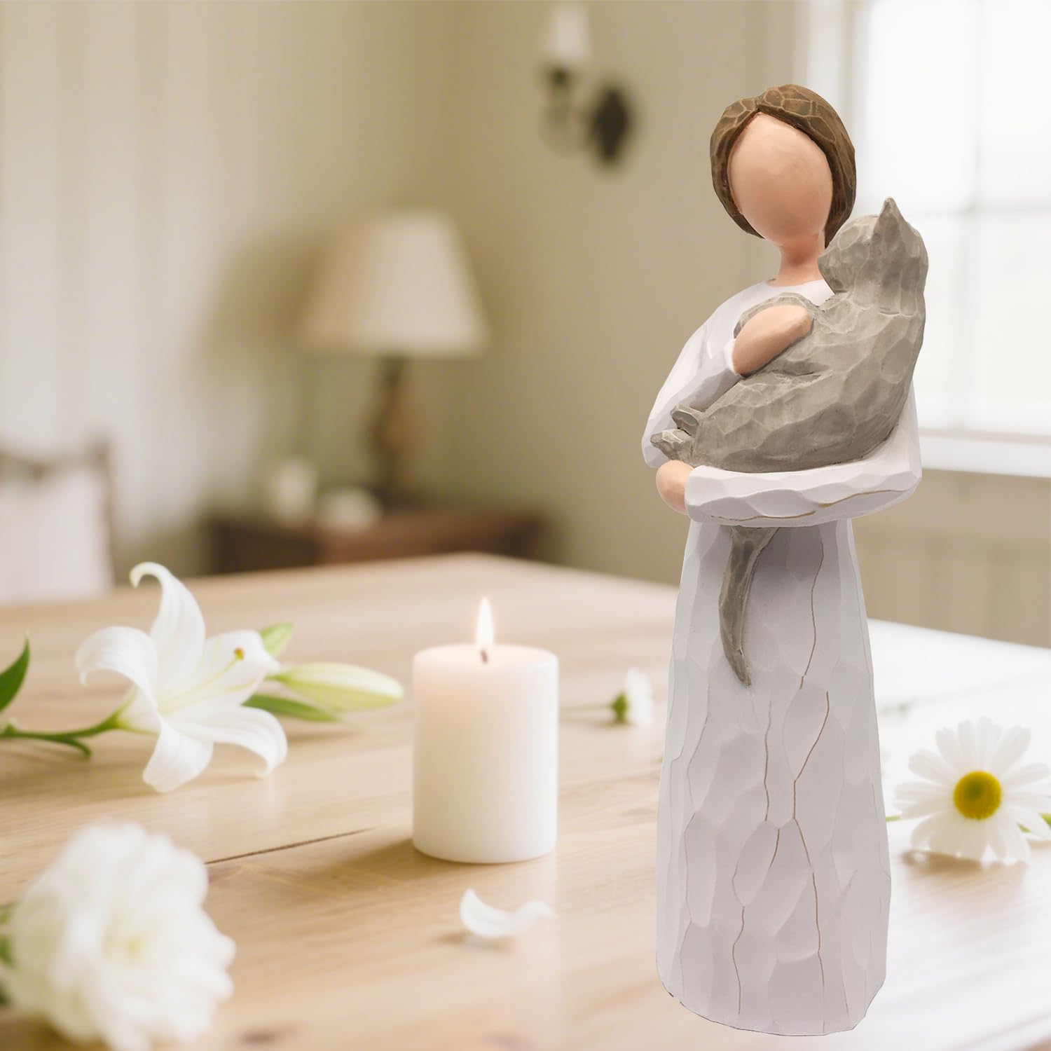 FRUMOASA hand-painted cat angel statue offers a timeless keepsake for grieving pet owners.