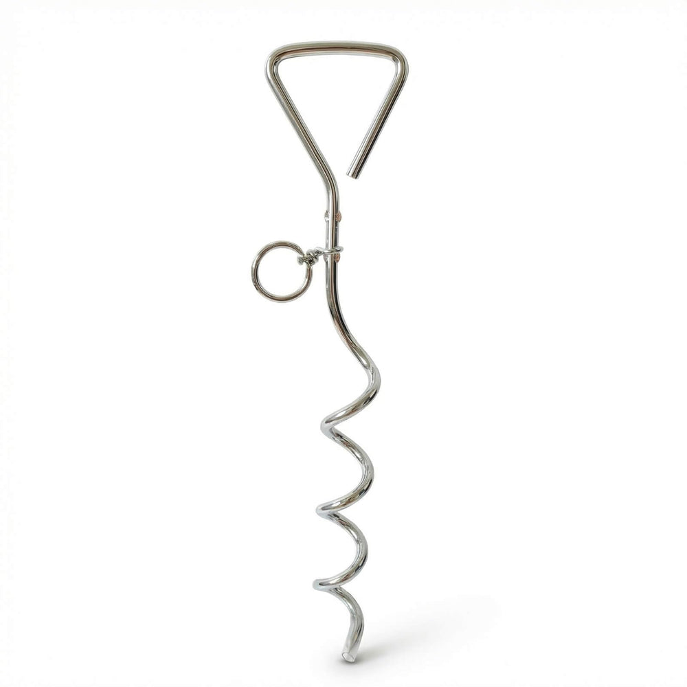 Frxat dog tie-out stake 16-inch spiral in ground provides secure outdoor containment.