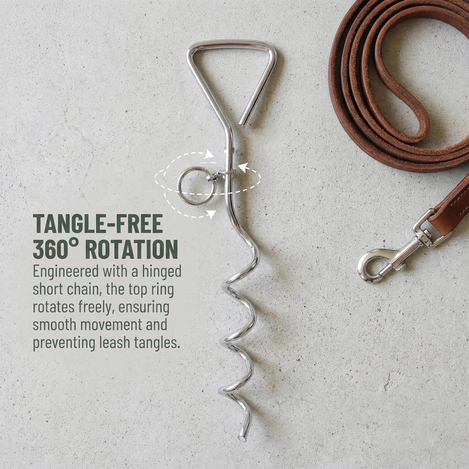 Frxat tie-out cable with clip for simple on/off connection.
