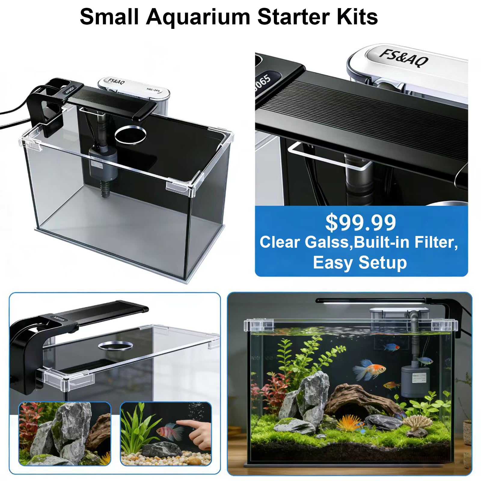 FS&AQ 2.5-gallon Betta Tank LED light highlights colors naturally.