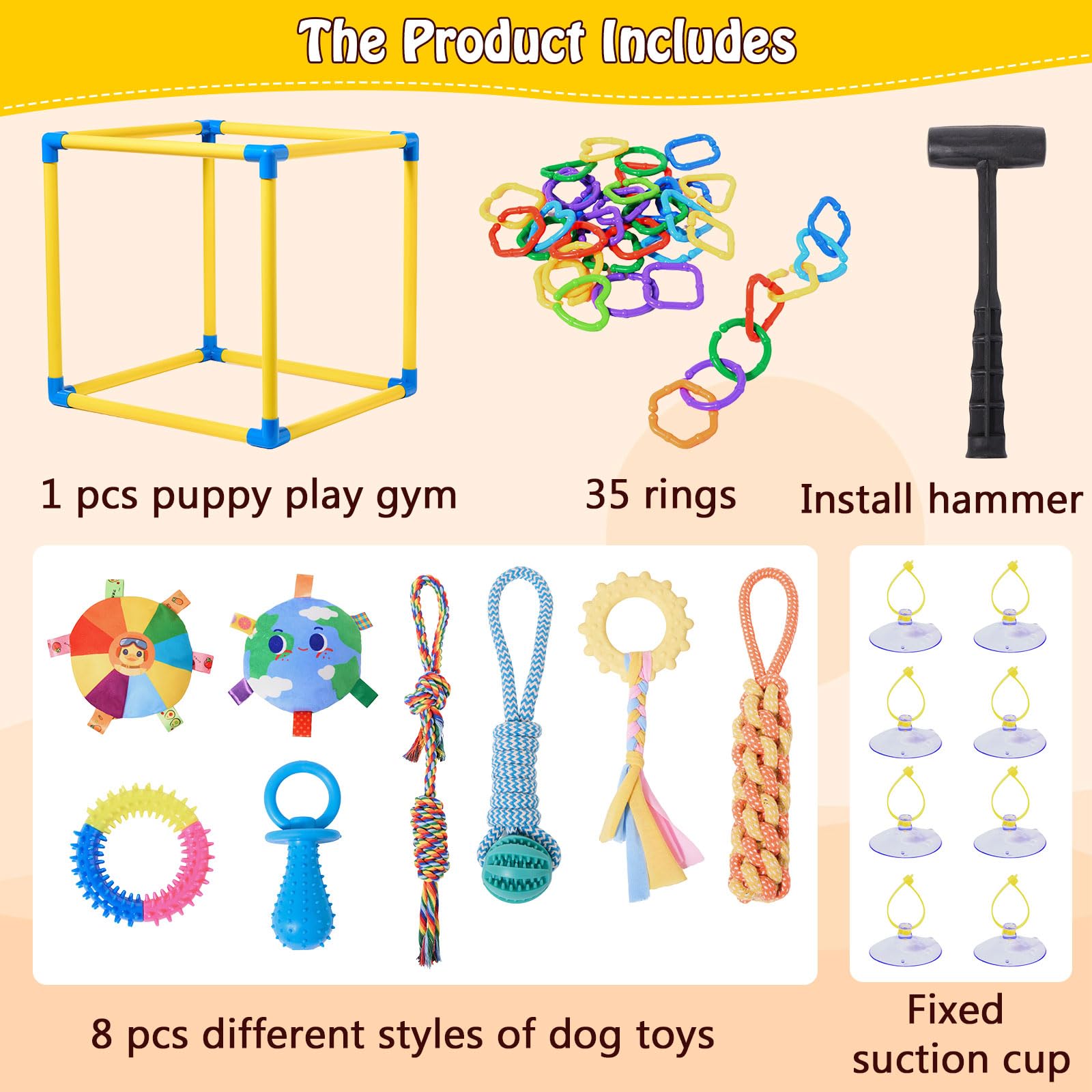 Fsawdnn Puppy Play Gym 8-toy set enhances interactive enrichment for small dogs