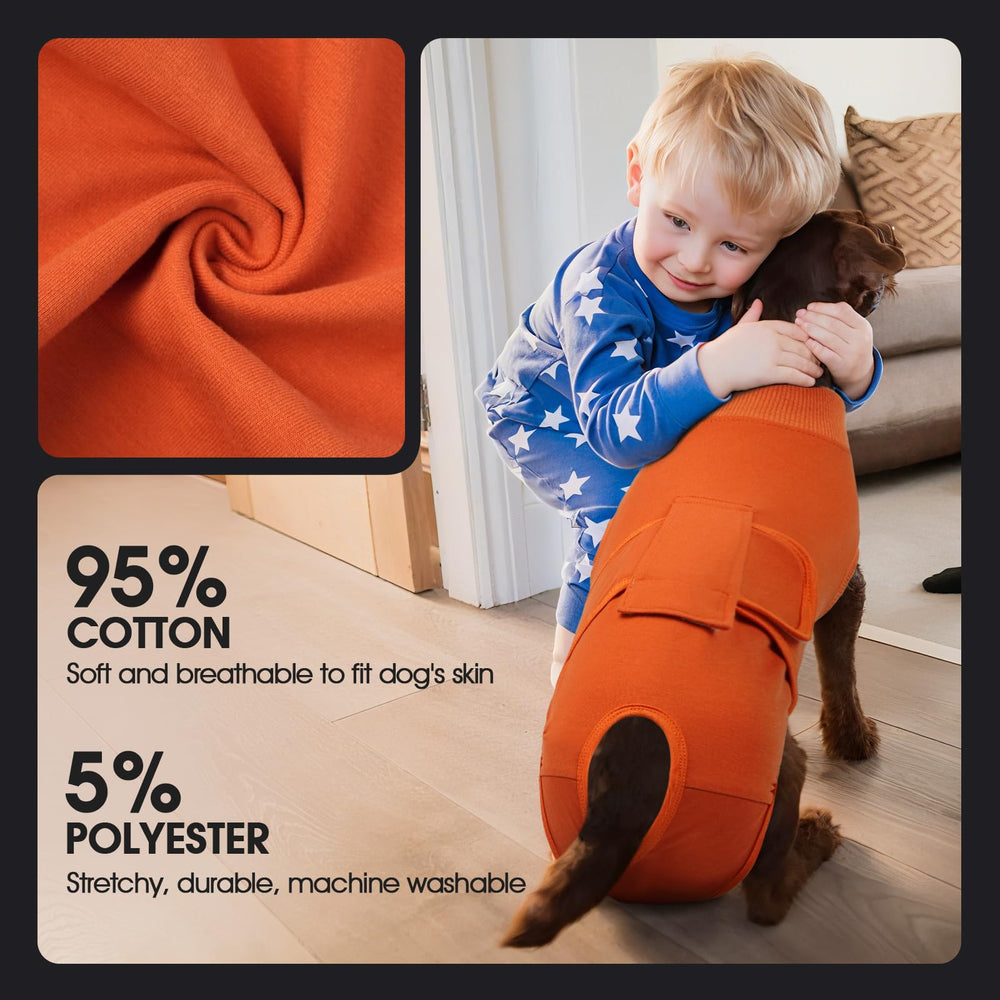 FUAMEY dog recovery suit breathable fabric ensures comfortable wear and movement.