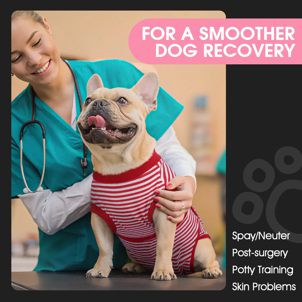 FUAMEY dog recovery suit side view demonstrates flexible fit for easy movement.