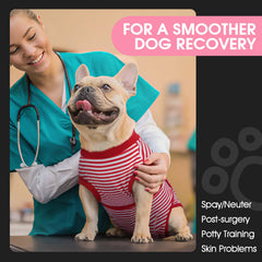 FUAMEY dog recovery suit side view demonstrates flexible fit for easy movement.
