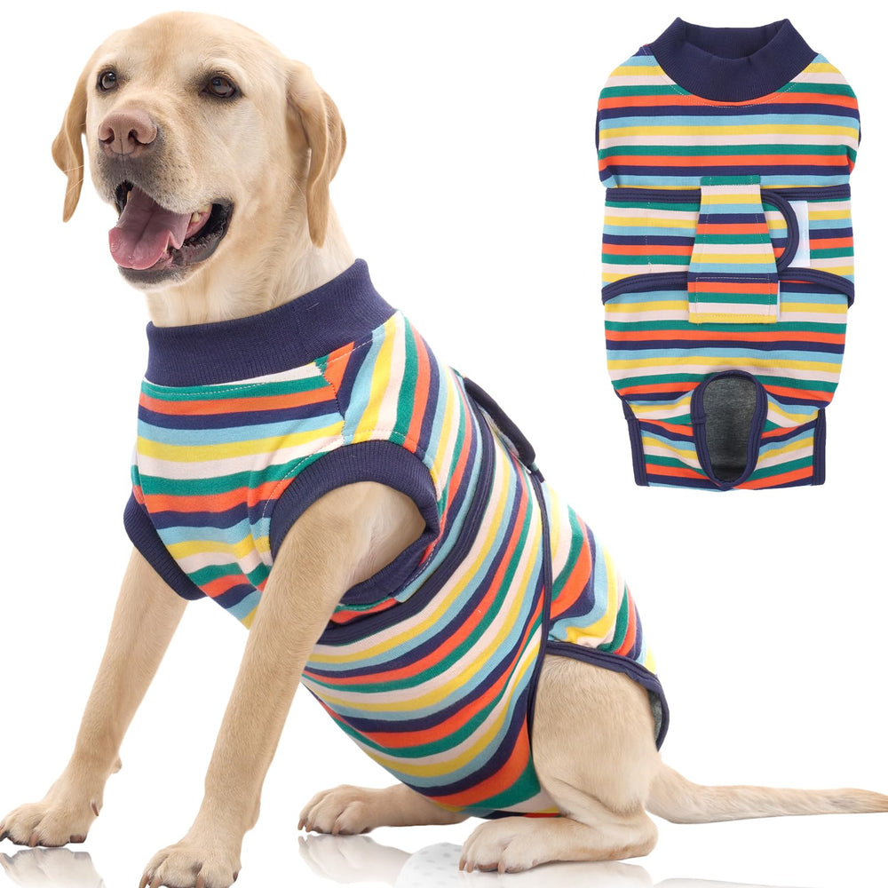 FUAMEY Recovery Suit on a post-op dog showing comfortable, secure fit.