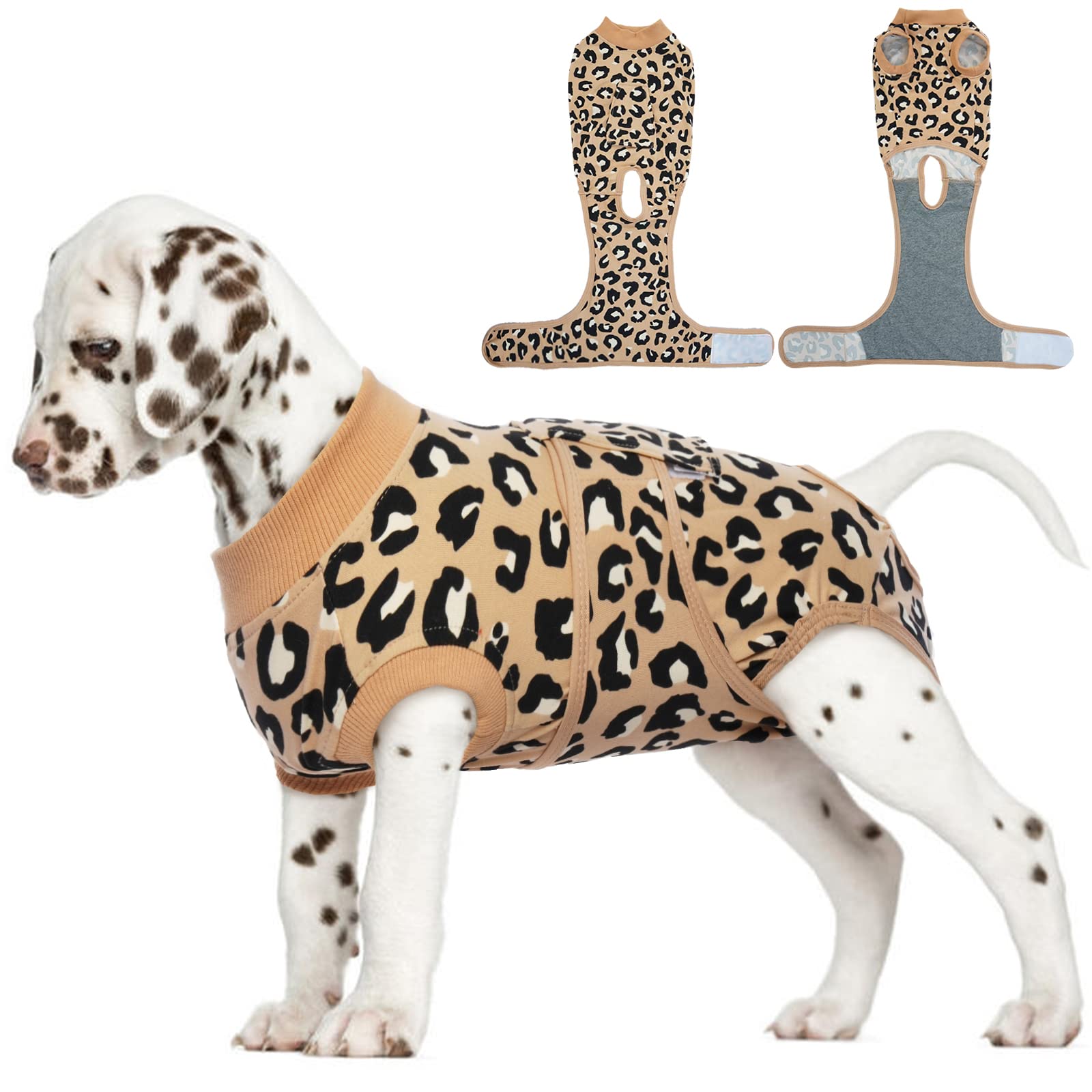 FUAMEY recovery suit side view in brown leopard protects wounds while allowing movement