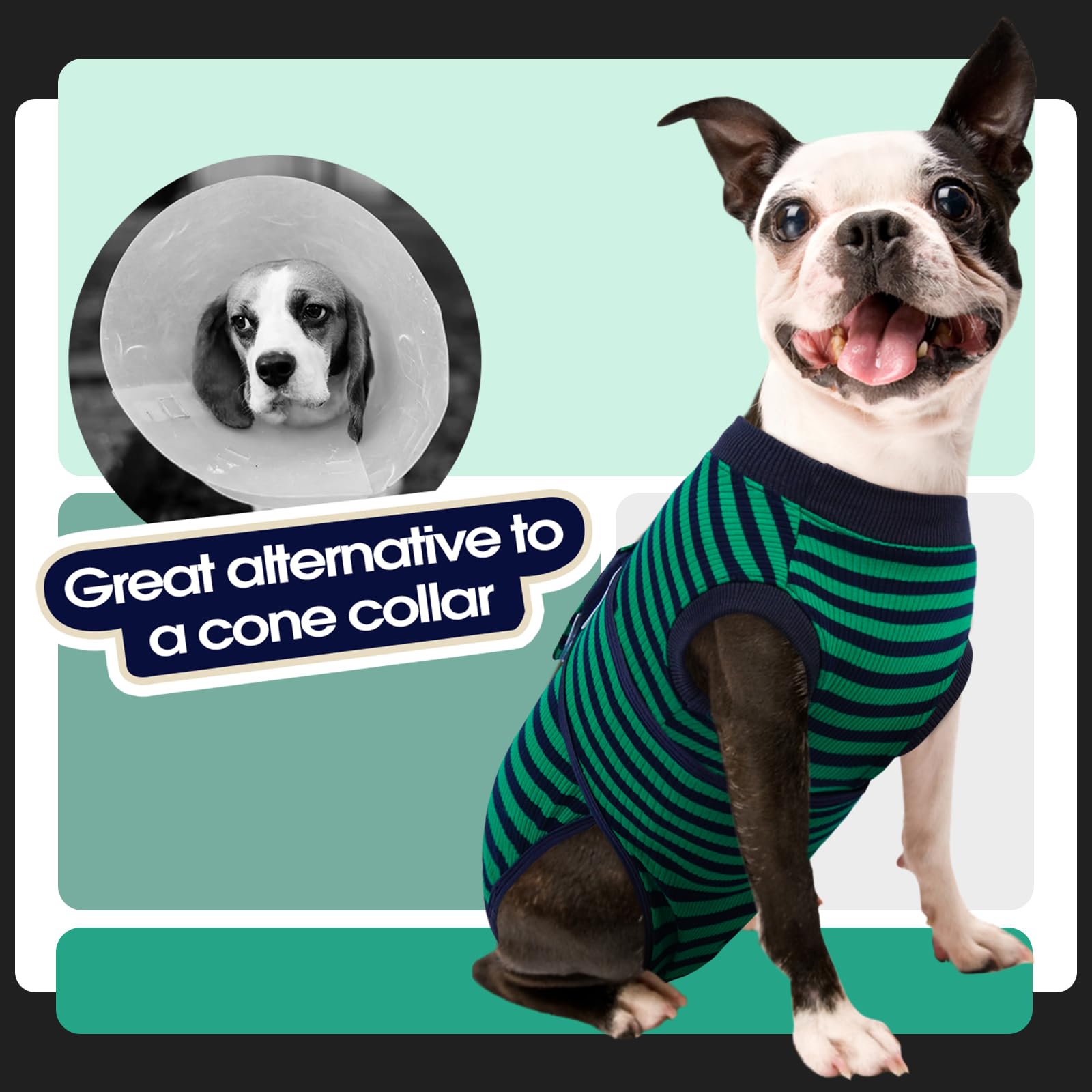 FUAMEY dog bodysuit in green and black stripes for comfort