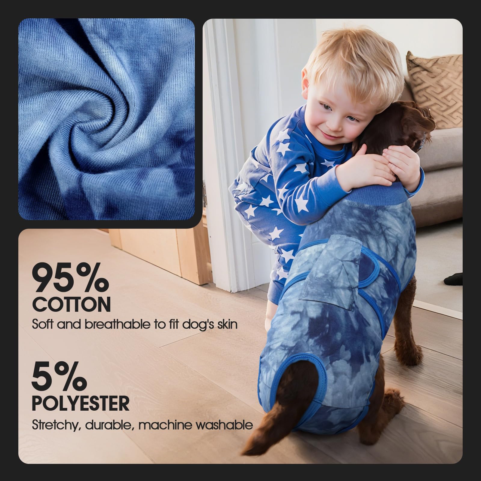 FUAMEY Recovery Suit prevents licking and keeps wounds clean indoors.